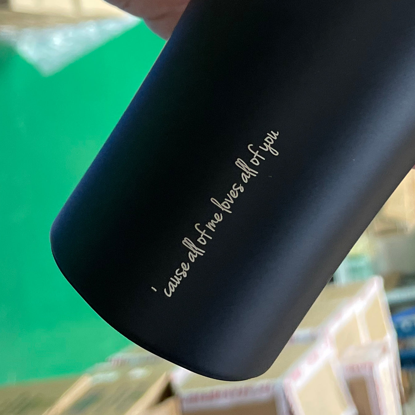 coffee cup engraving closeup