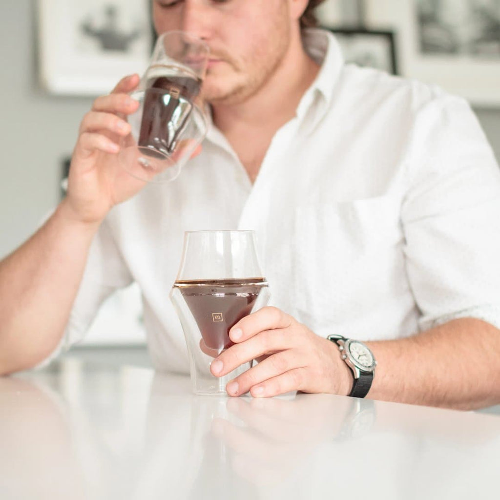drinking coffee from kruve glass