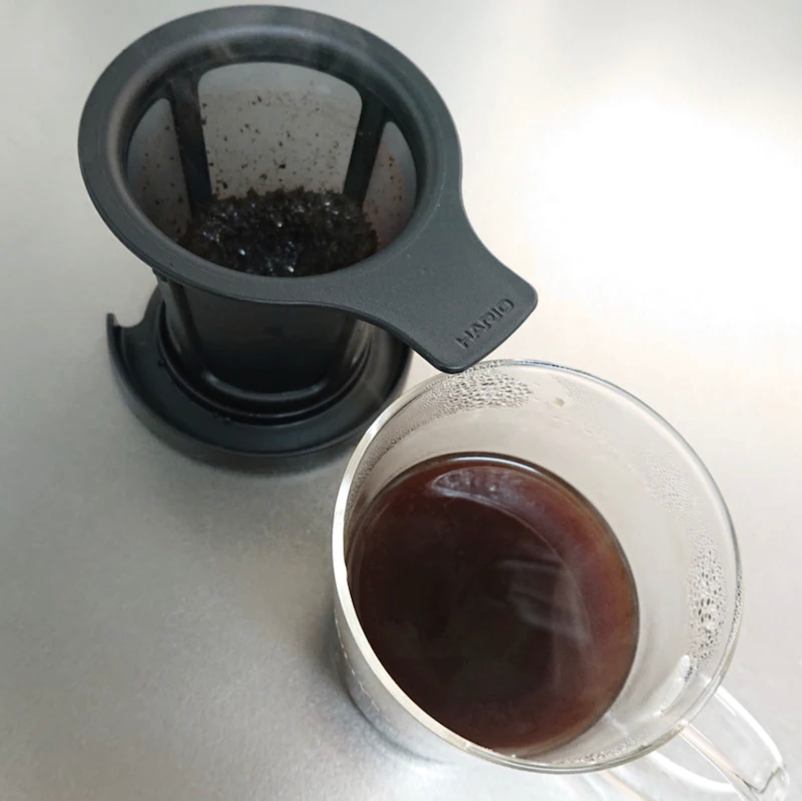 cold brew coffee filter and glass