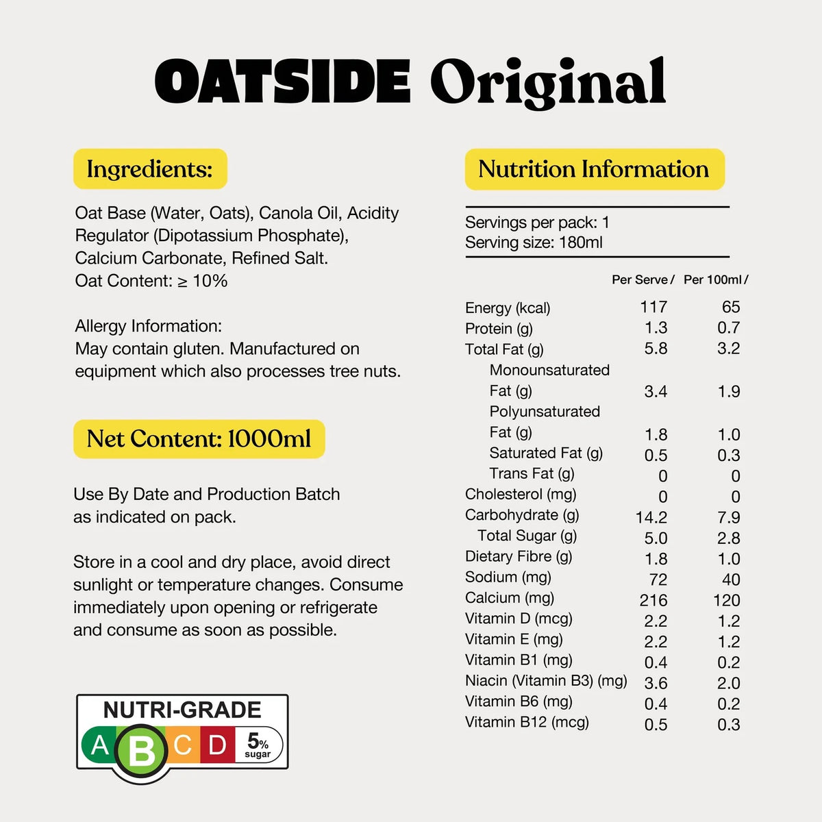 Oatside Oat Milk Barista Blend (1 carton of 24 x 180ml)